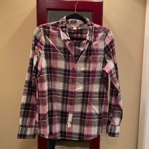 Brooks brothers size M black, pink, and white plaid button down